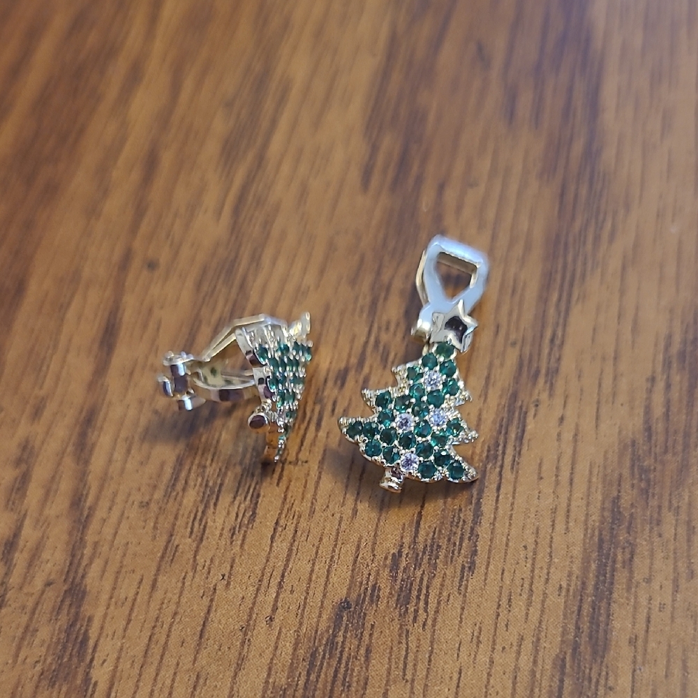 Amazon Gold-Tone Holiday Tree Earrings with Green Crystals
